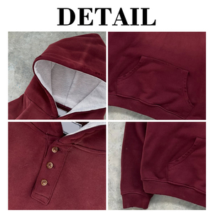 เสื้อสเวตเชิ้ตแบบมีฮู้ดสไตล์วินเทจ OEM Streetwear ล้างสีแบบแอซิด แต่งกระดุมครึ่งตัว ดีไซน์ขาดๆ สำหรับผู้ชาย - Product Image 6