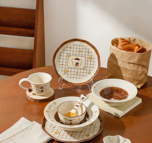 Service de table en céramique Star Cap Bear, style mignon, motif uni, compatible micro-ondes, utilisation hôtelière, vaisselle de haute qualité esthétique pour hôtels - Product Image 2