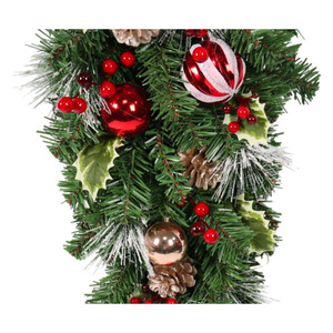 Porte artificielle en forme de larme de Noël avec des pommes de pin ruban de baies rouges couronne d'aiguilles de pin de verdure floquée pour la décoration de festival - Product Image 5