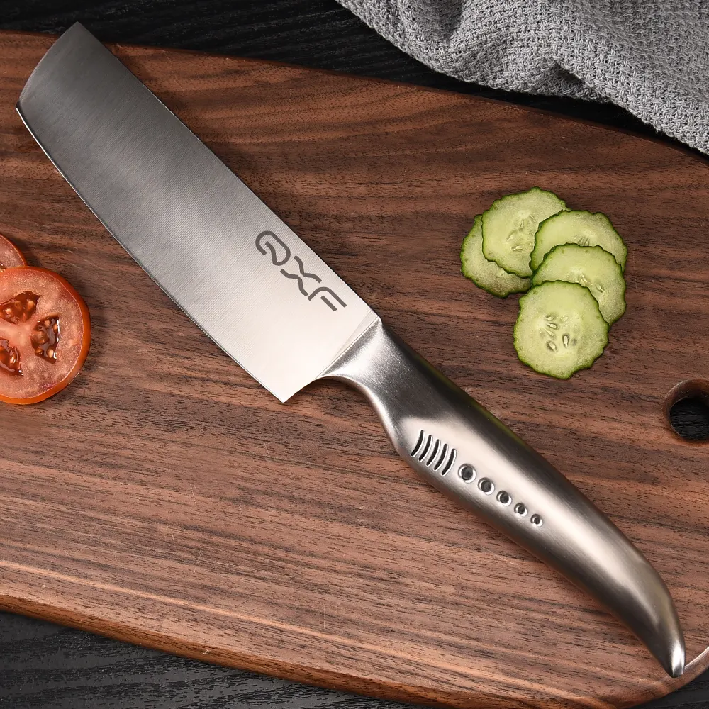 Couteau de chef utilitaire professionnel de haute qualité en acier inoxydable couteau Nakiri de 7 pouces avec manche creux