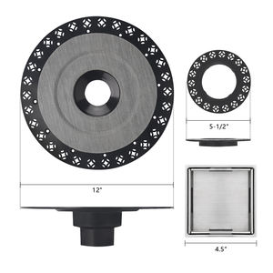 Bonde de douche brossée SS avec grille de drain encastrable de 4 pouces, incluant un collier de réglage de hauteur et un anneau pour bac Schluter - Product Image 3