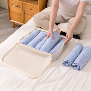 Travel Clothing <b>Compression</b> Storage <b>Bag</b> Set Beige Rectangle Multi Functional For Trip Clothes Shoes Organizer - Product Image 2