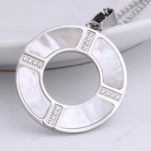 European Style Women's 32MM Diamond Shell <b>Ring</b> Titanium Steel <b>Necklace</b> Everyday Wear Round Design - Product Image 2