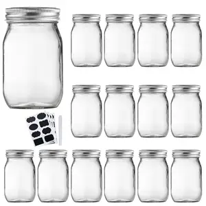 Food Container Wide Mouth16Oz 500ml Airtight Sealed Glass Mason Jars Jar With Metal Lid For Canning Food