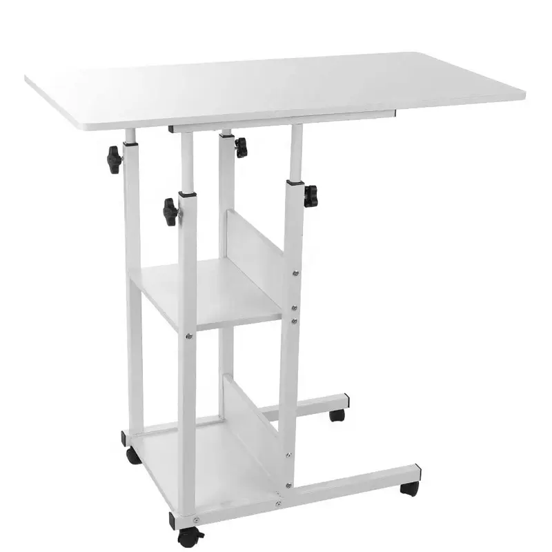 Move conveniently home desk simple adjustable metal height adjustable removable bed studying desk frame with folding legs wheels