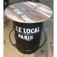 Table de bar industrielle vintage ronde en bois Bar Club Lounge Pub Disco Baril en métal Tambour à huile Table de bar