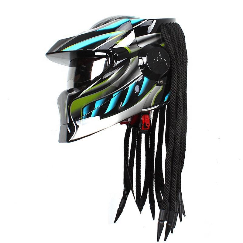 Unique Motorcycle Costume Predator Helmet Full Face Iron Warrior Flip up  Cool Helmet Moto with LED Spotlight