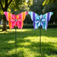 37 Inch Grote 3D Vlinder Windmolen Dubbellaagse Bloemblaadjes Windmolen Verloop Roze Tuinpaal voor Patio Tuin Gazon Decoratie