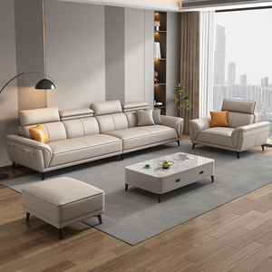 Divano <span class=keywords><strong>Minimalista</strong></span> Italiano in Pelle PU Effetto Pelle Bovina Monoposto con Poggiatesta Regolabile, Capacità Quattro Persone, Ideale per Piccoli Soggiorni - Product Image 2