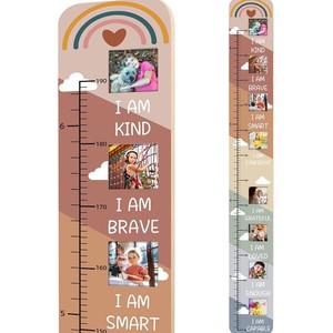 Regla de altura de madera con marcos para fotos, color madera natural, tabla de crecimiento montada en la pared para niños - Product Image 5
