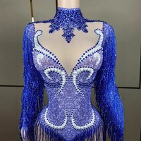Robe de danse sexy pour femme, effet brillant, pour spectacle, chanteuse de discothèque, danseuse, costume de scène, vêtements brillants avec strass, manches longues