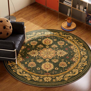 พรมปูพื้นทรงกลม ลายดอกไม้สีฟ้า วินเทจชิค ทอเครื่องจักร กันน้ำ ตกแต่งบ้าน เสื่อปูพื้น เส้นผ่านศูนย์กลาง 60 นิ้ว - Product Image 3