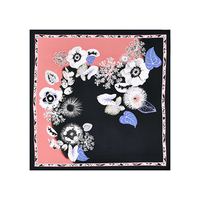 Vente chaude En Vrac 100% Soie Foulard Exquis Rétro Moderne Style Carré Écharpe Noir Vintage Foulard avec Motif De Poudre De Corail