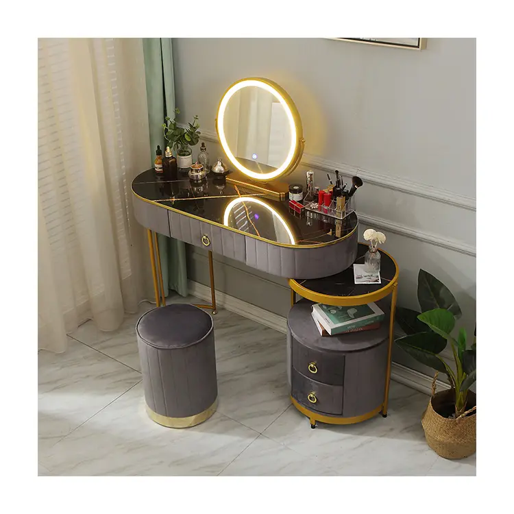 crystal console mirror bed side table Modern Simple Lighted Mirror Coiffeuse Bedroom Makeup Table Vanity Dresser Set