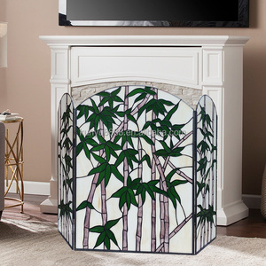 Mampara de Chimenea de Vidrio Tallado Tiffany con Diseño de Bambú Estilo Europeo de 40''*28'', Personalizada, Sólida, para Decoración de Sala de Estar o Recibidor - Product Image 4