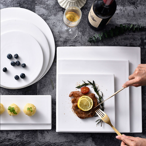 Assiettes en céramique blanche de haute qualité, logo personnalisé, carrées et rondes, pour restaurants haut de gamme, hôtels de luxe, vente en gros - Product Image 1