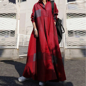 Abaya Tradizionale Mediorientale da Donna, Stile Etnico Retrò Autunnale, in Cotone e Lino con Stampa Floreale, Maniche Lunghe, Asciugatura Rapida e Traspirante - Product Image 4