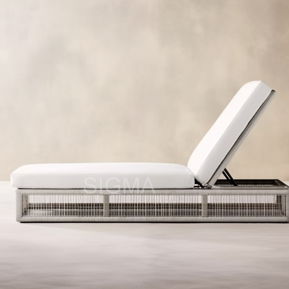 Luxury Garden Lounge Set  Rope Woven Beach Sun Bed All-weather Lounge Sofa Outdoor Chaise Lounge