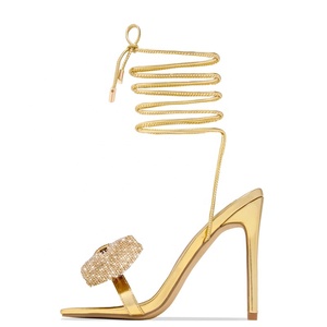 Diamonds Bling Bow Ankle Strap Women's High Heels Shoes Rhinestone Sandals Thin Heeled Stiletto Party Dress Mules - Product Image 5