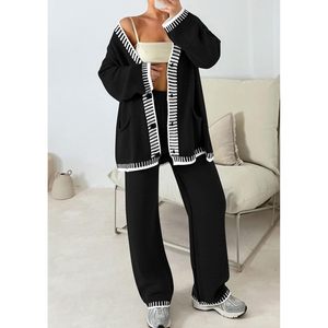 Conjunto de punto para mujer Prettigarden: Cárdigan, suéter y pantalones a juego, atuendo informal para otoño e invierno, manga larga, anti-bolitas - Product Image 6