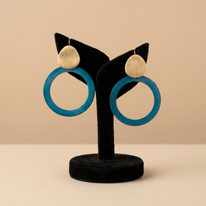 Boucles d'oreilles peintes à la main, bleues, géométriques, patinées, multicolores, classiques, plaquées noir canon, émaillées, tendance, pour soirée - Product Image 2