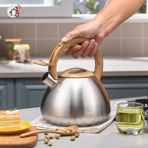 2.6QT Whistling Tea Kettle - Stainless Steel With Wood-Grain Handle (Induction Compatible
