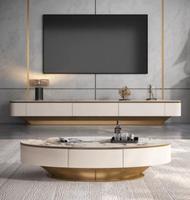 Italienisch inspiriertes, leicht luxuriöses TV-Schrank- und Couchtisch-Set, schlankes, minimalistisches Design, Stauraum, keine Montage erforderlich