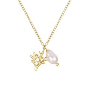 จี้ไข่มุกน้ำจืดทรงปะการังทันสมัย ชุบทอง 18K บนสแตนเลสสตีล พร้อมสายโซ่แบบเฉียง ดีไซน์เรียบหรู กันน้ำ เหมาะสำหรับงานปาร์ตี้ - Product Image 1