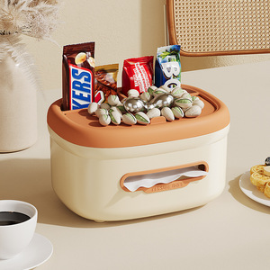 Desktop Tissue <b>Box</b> Reddish Brown PP <b>Material</b> With Phone Stand And <b>Storage</b> Compartment For Living Room - Product Image 3