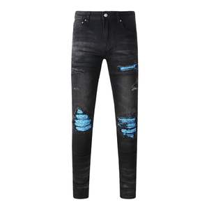 Jeans slim à taille haute pour homme 2025 - Déchirés, délavés, broderie streetwear, pantalon en denim Amiriy - Product Image 1