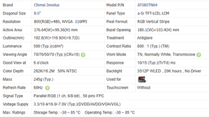 จอแสดงผล LCD อุตสาหกรรม Innolux ขนาด 8 นิ้ว ความละเอียด 800x480 WVGA ความสว่างสูง 500 nits อินเทอร์เฟซ Parallel RGB สำหรับ HMI อุตสาหกรรม รุ่น AT080TN64 - Product Image 6