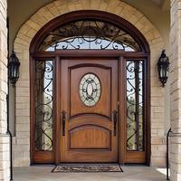 Puertas de Entrada de Madera Maciza de Estilo Americano Retro de Lujo Sunnysky con Vidrio, Entrada Exterior Moderna para Interiores de Casas