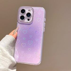 Custodia per telefono con Glitter alla rinfusa, <span class=keywords><strong>arcobaleno</strong></span> con cuore trasparente, <span class=keywords><strong>Cover</strong></span> per fotocamera con strass, anello per IPhone/Samsung - Product Image 2