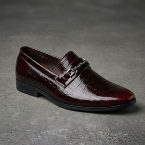Asken Atelier Mocassins de luxe pour homme, bordeaux, à motif, élégants, à boucle métallique, à enfiler, pour affaires et soirées - Product Image 1