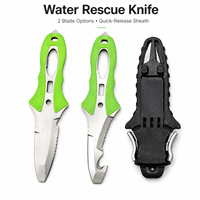 Couteau de sauvetage aquatique en acier inoxydable, coupe-corde, couteau de sécurité pour la plongée avec gaine à dégagement rapide pour kayak, rafting, navigation
