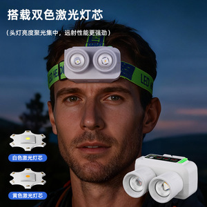 Linterna frontal LED Rocky de 10 W, recargable, con zoom, luz blanca y amarilla, para exteriores - Product Image 2