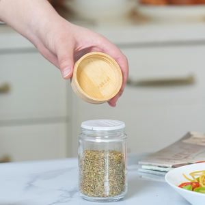 ภาชนะใส่เครื่องปรุงฝาไม้ทรงกลมโถใส่เครื่องเทศโถเกลือชุดแร็คไม้พร้อมฝาไม้ไผ่ - Product Image 3