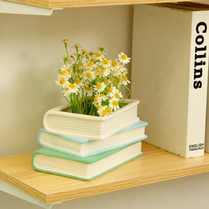 แจกันหนังสือสไตล์นอร์ดิก เซรามิกทรงสี่เหลี่ยม แจกันดอกไม้ตั้งโต๊ะ ดีไซน์หนังสือสามชั้น ทนทาน ตกแต่งบ้าน สำนักงาน ของขวัญ - Product Image 2