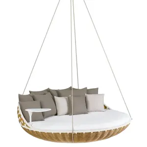 Outdoor Use Modern Hanging Daybed with PE Rattan hotel patio wicker Swing sunbed round Swingrest Hanging Lounger