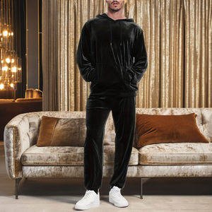 Grey Velvet Two-Piece Women's Sweatsuit Tracksuit Set Breathable Skinny Fit Full-Length <b>Jacket</b> and Pants High Quality Rhinestone - Product Image 2