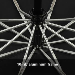 Parapluie de 132 cm de diamètre, 10 baleines, structure en alliage d'aluminium, ouverture et fermeture automatiques en 3 plis, poids de 560 g, idéal pour les trajets quotidiens et les voyages - Product Image 4