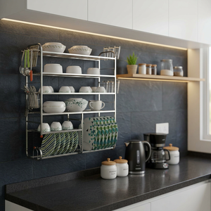 Étagère murale de cuisine en acier inoxydable à 4 niveaux, porte-vaisselle, organisateur de rangement, 36x30x9,5 pouces - Product Image 6