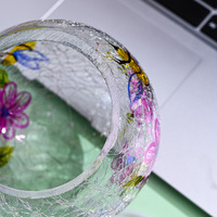 Décoration créative, petite lampe de nuit, guirlande lumineuse LED alimentée par piles, lampe à motif floral peint, forme géométrique, verre