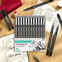 Lot de 12 stylos micro-ligne fine, encre pigmentée archivistique imperméable, pour le dessin, le manga, l'art technique et l'écriture