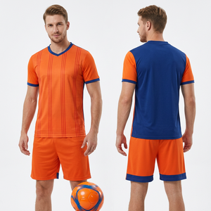 Conjunto de Camiseta de Fútbol Estampada Azul y Naranja para Hombre, Cuello en V, Manga Corta, Secado Rápido, Poliéster, Nombre del Equipo Personalizado, Uniforme Deportivo - Product Image 3