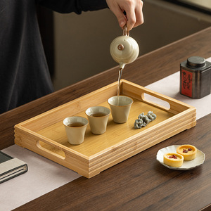 Household bamboo and wood <b>tea</b> <b>tray</b> with handle, rectangular dry brewing <b>tea</b> <b>tray</b>, suitable for <b>tea</b> room and living room storage. - Product Image 2
