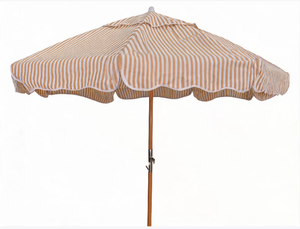 Parasol de luxe rayé pour patio extérieur, style vintage, bord festonné et mât en <span class=keywords><strong>bois</strong></span>, résistant au vent, idéal pour jardin et café - Product Image 1