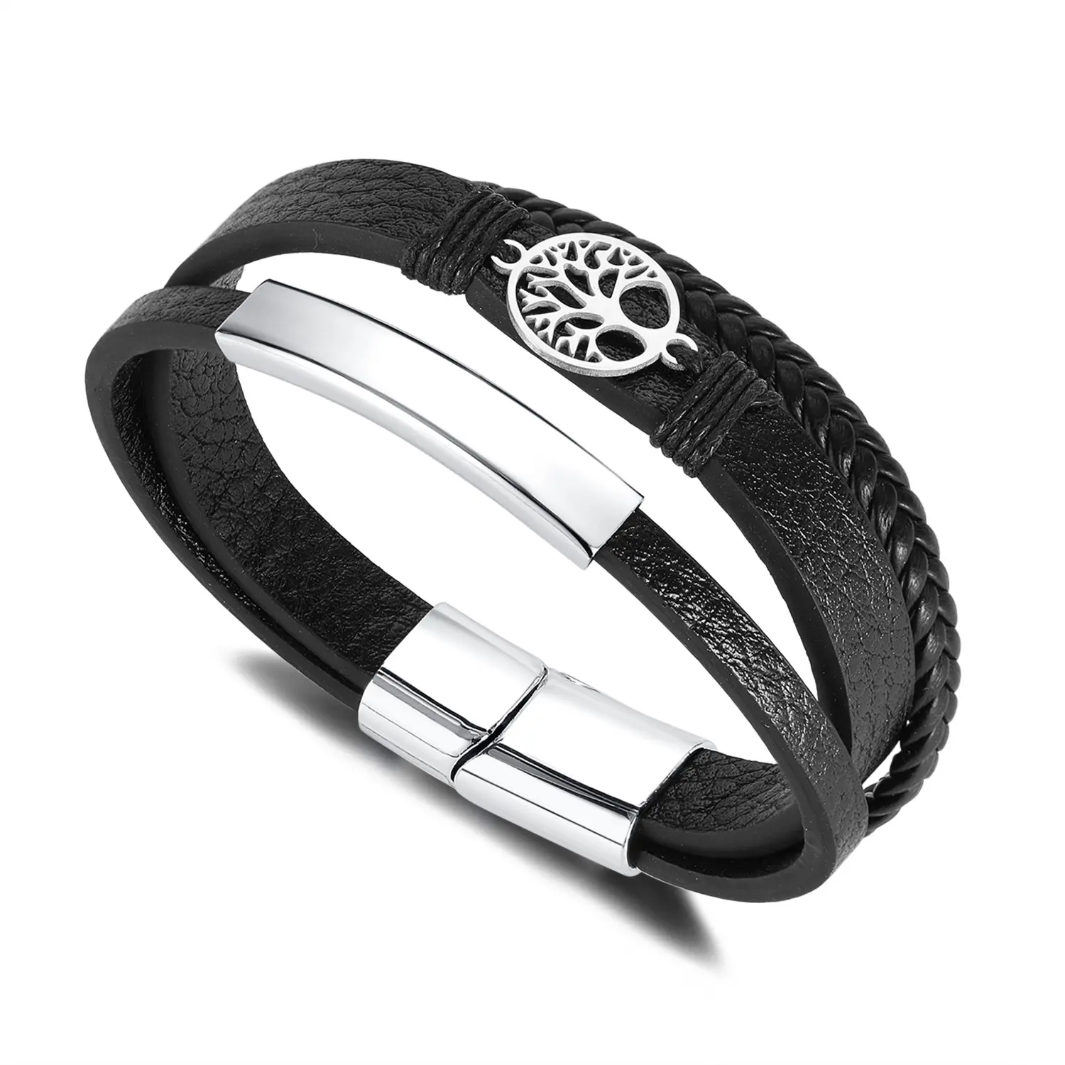 Bracelet en cuir réglable en acier inoxydable bijoux personnalisés message personnalisé gravé mot blanc nom barre