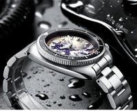 Montres de plongée analogiques en acier inoxydable 200M sans marque avec logo personnalisé OEM, montres de plongée automatiques pour hommes Kanagawa Wave Surf NH35