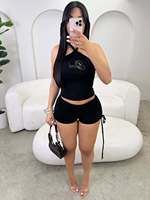 Deux pièces ensembles pour femmes Sexy licou sans manches hauts courts et à lacets Bandage Shorts dames Clubwear vêtements ensembles